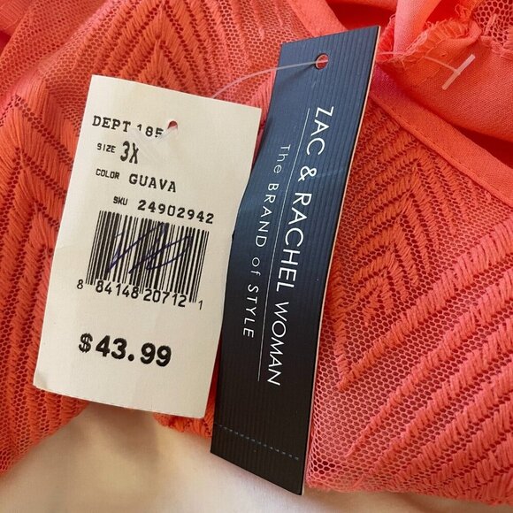 ZAC & RACHEL Woman Art Deco Top Size 3X Plus Guava Pink Sheer Flowy NWT- Defect - Picture 3 of 15